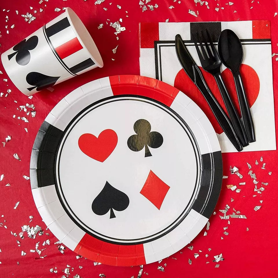 144 Piece Casino Theme Birthday Party Decorations, Dinnerware Set, Serves 24