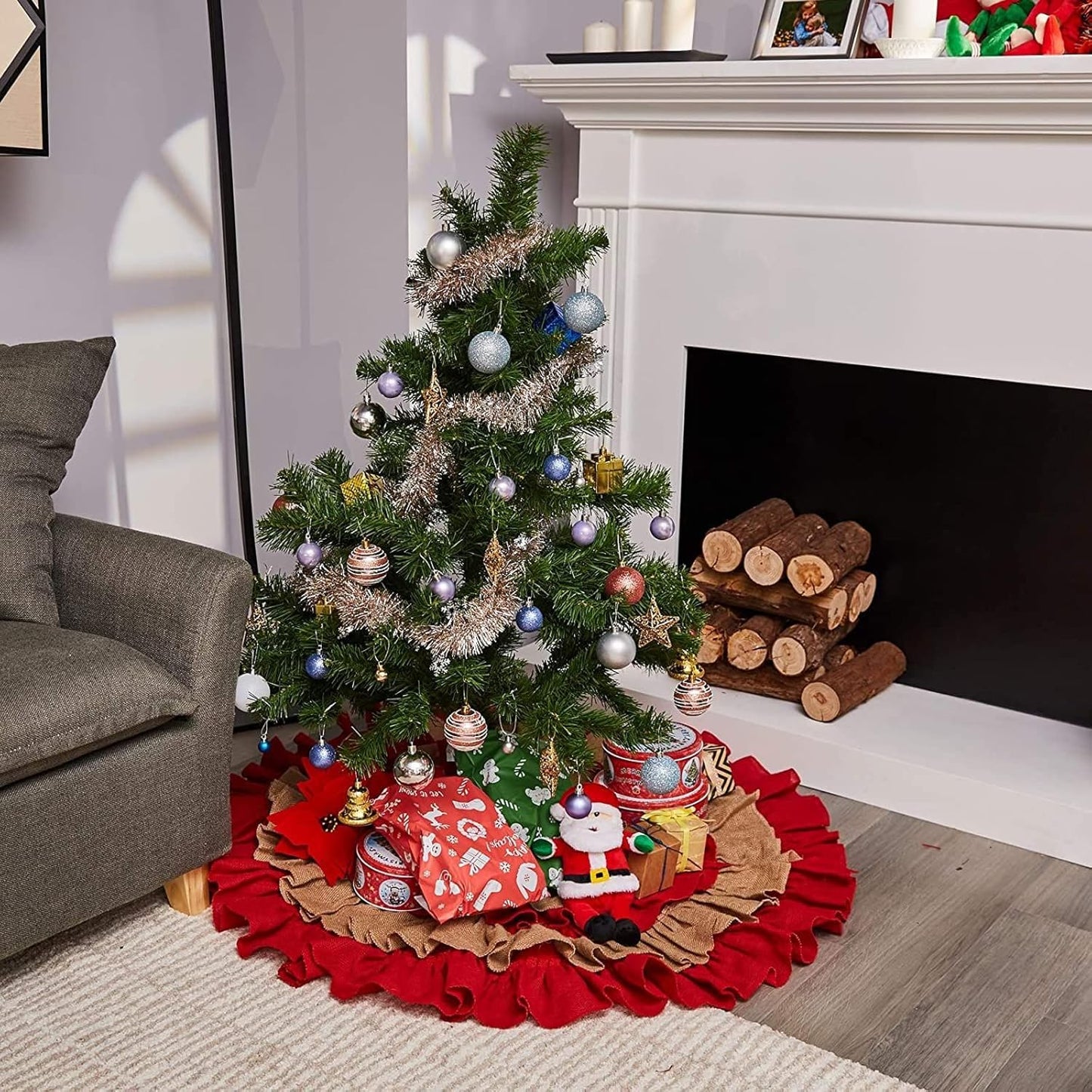 Christmas Tree Rustic Red & Brown Mini Burlap Skirt