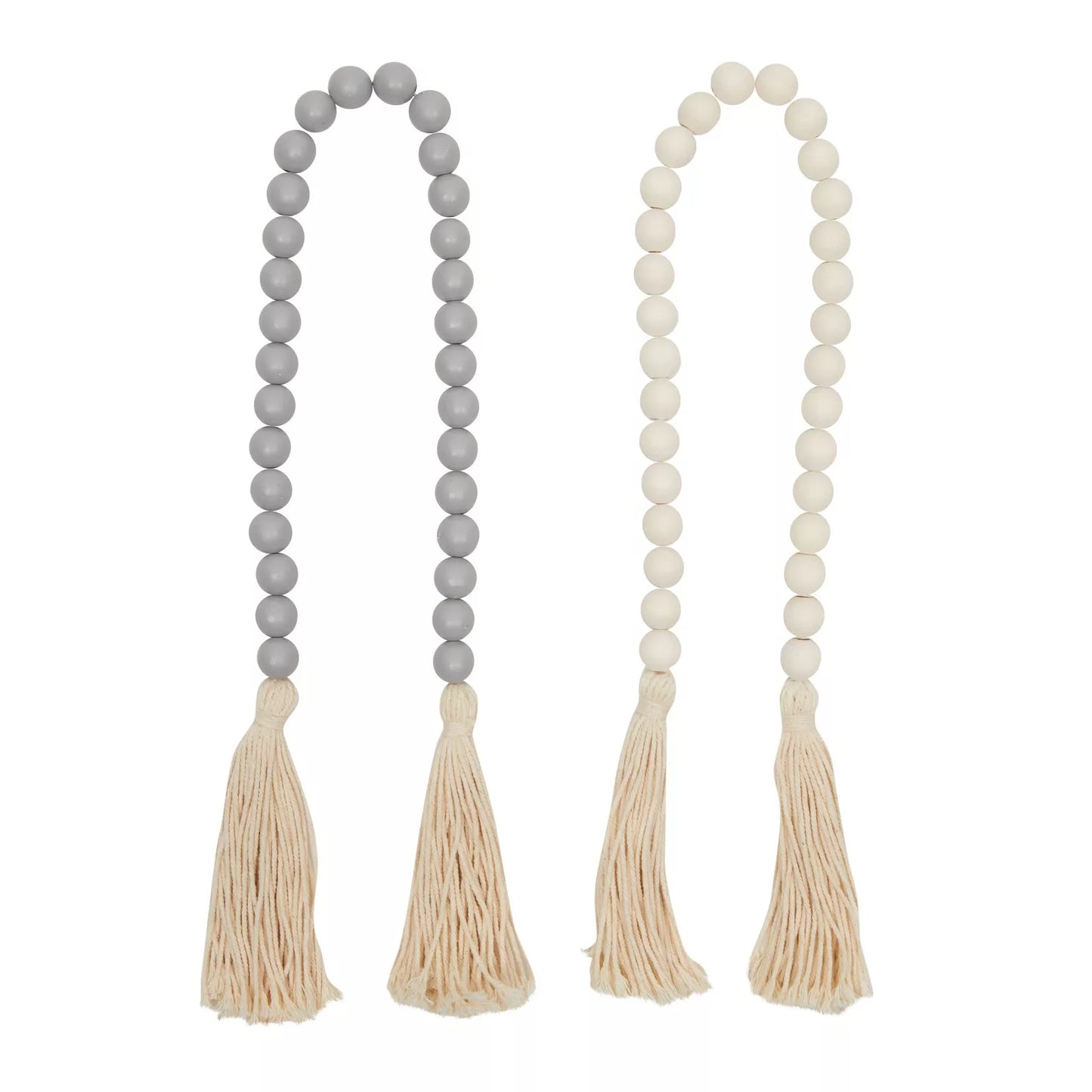 Set of 4 Farmhouse Wood Bead Garlands with Tassels