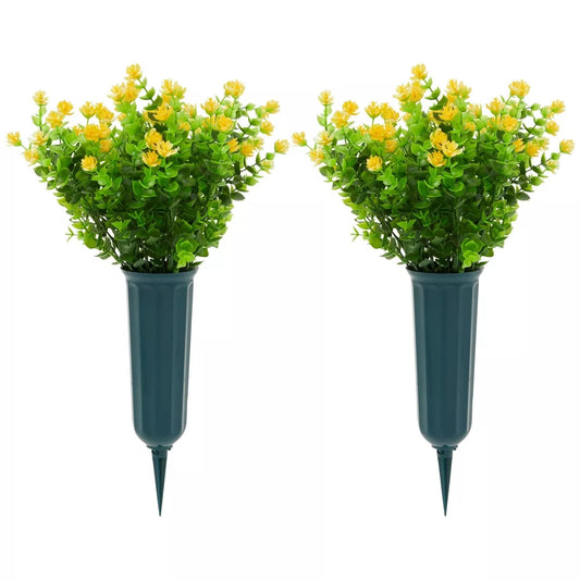 6 Artificial Yellow Flower Bundles with 2 Cone Vases