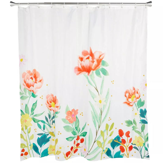 Watercolor Floral Shower Curtain with 12 Hooks