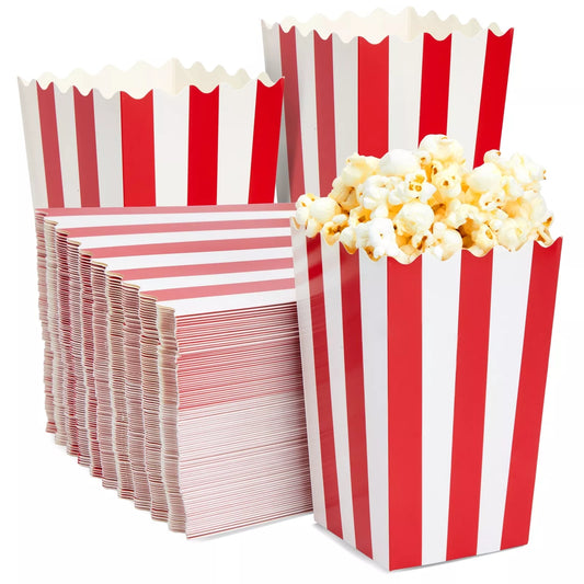 100 Mini Popcorn Boxes, 3x5", Red/White, 20 Oz Snack Favor Containers