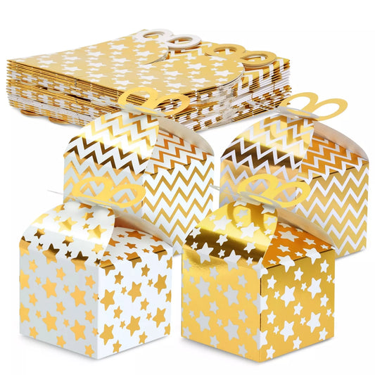 36 Pack Gold Polka Dot Paper Gable Favor Boxes, 3.7x3.2x3.7"