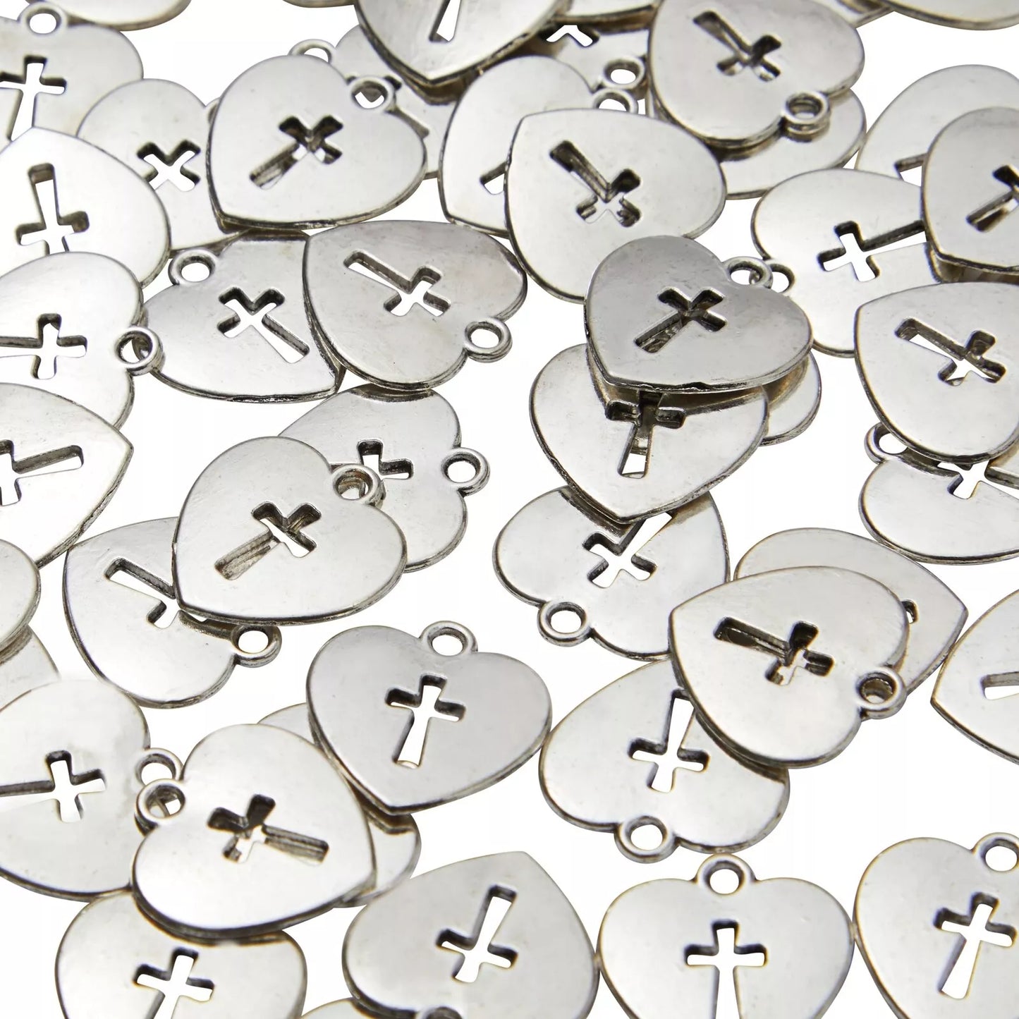 75-Pack Silver Heart-Shaped Religious Charms