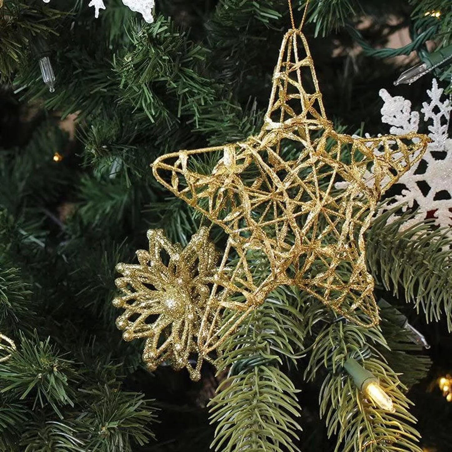 24-Pack 6-Inch Gold Star Ornaments for Christmas Tree