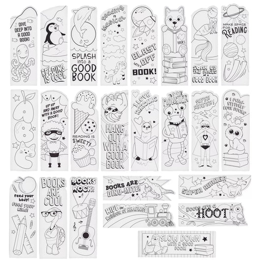 24-Pack Color Your Own Bookmarks - 24 Designs for Kids and Students