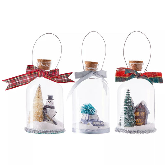 3-Pack Christmas Glass Hanging Ornaments, Xmas Tree Decorations