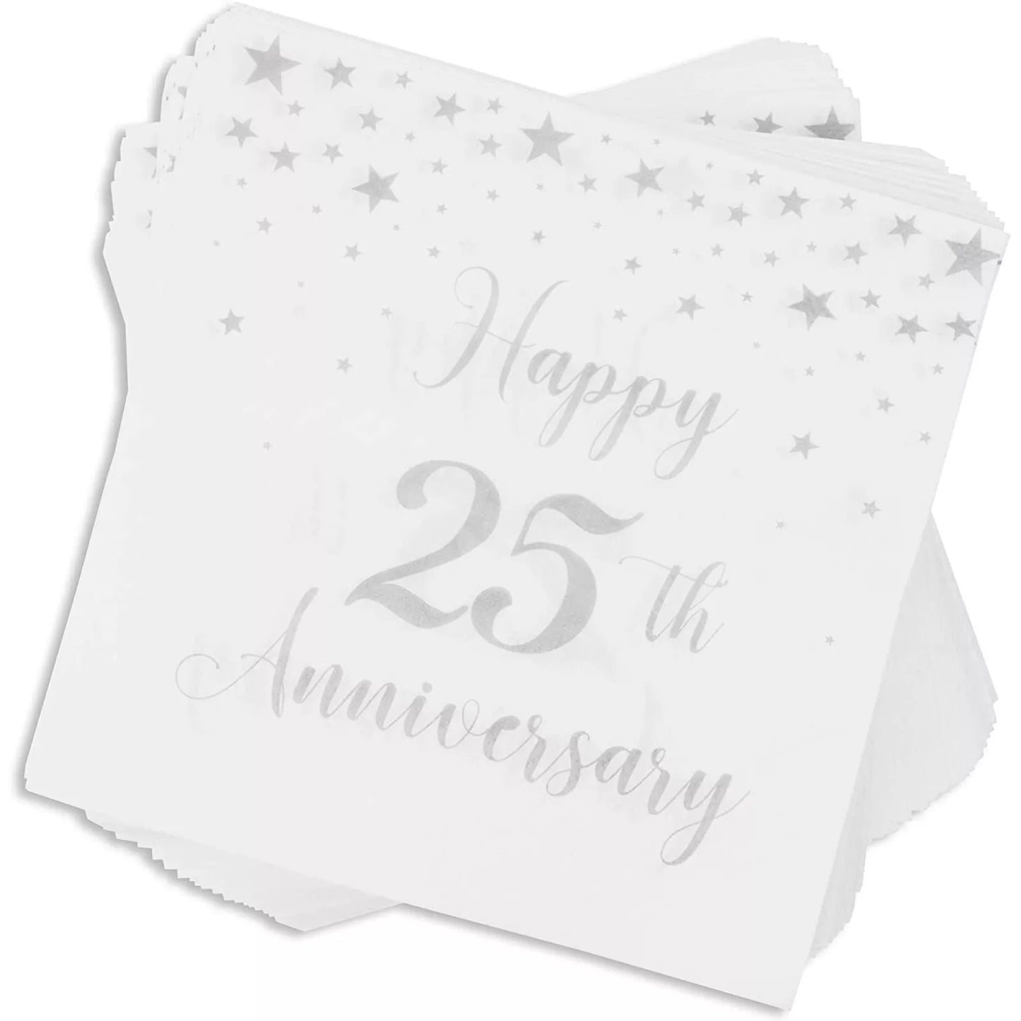 100Pcs 25th Anniversary Paper Napkins 6.5" for Anniversary Party Tableware Décor