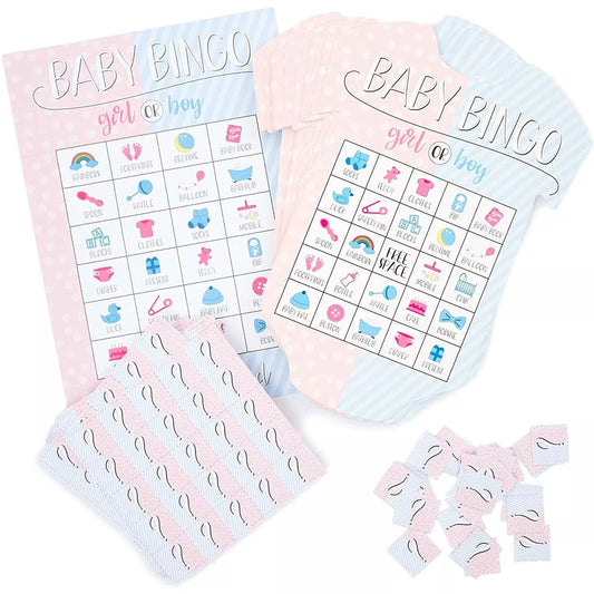 36x Gender Reveal Party Games Baby Bingo Boys and Girls Card for Baby Showers