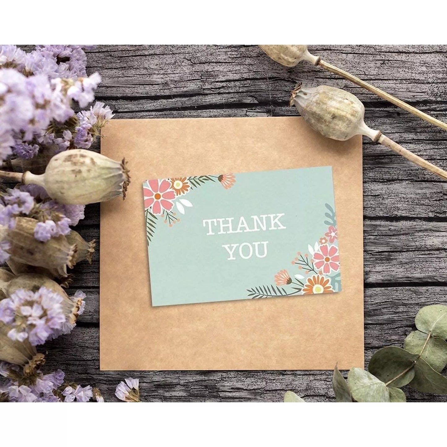 96-Pack Floral Thank You Note Cards with Envelopes