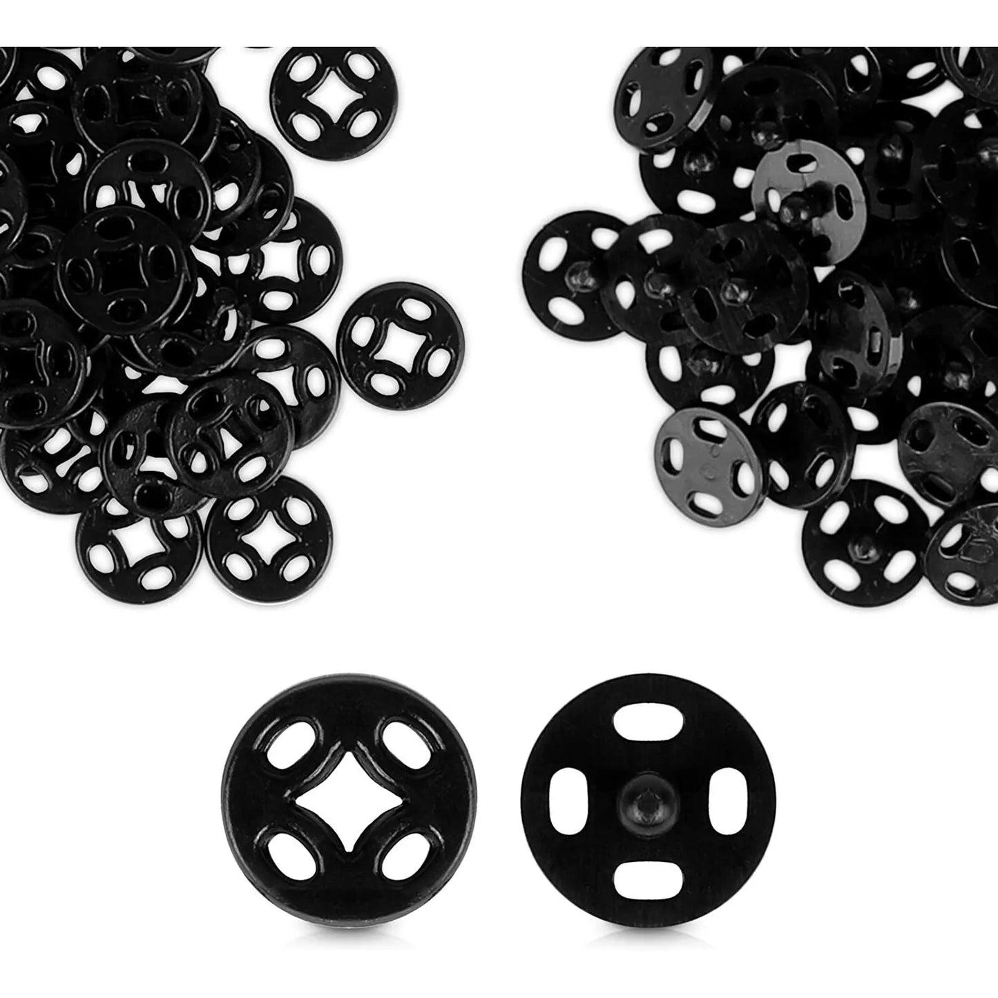 500 Pairs Black Sew-On Snap Buttons, 0.39 Inch