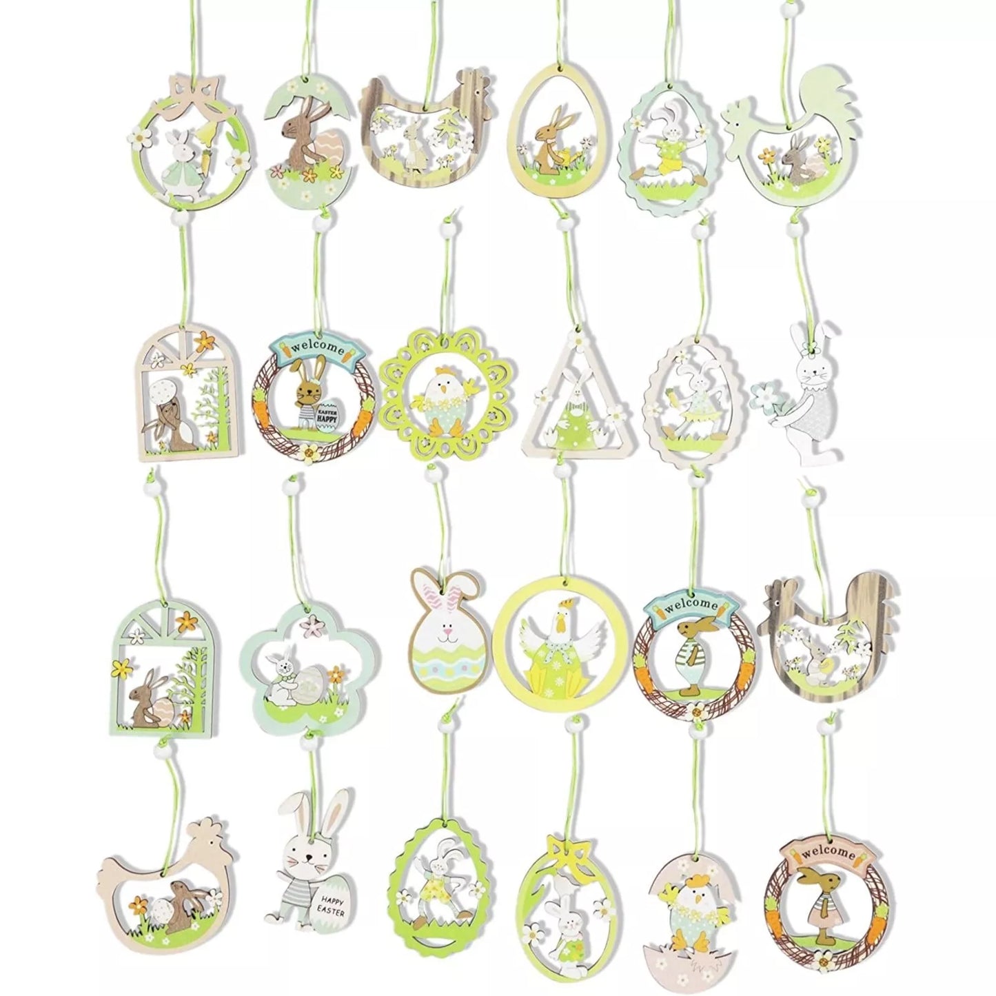 24-Piece Wood Easter Hanging Ornaments