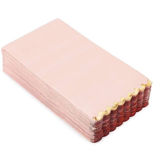 50 Pack Pink Paper Napkins - Scalloped Gold Foil Edges, 4 x 8 in, for Party