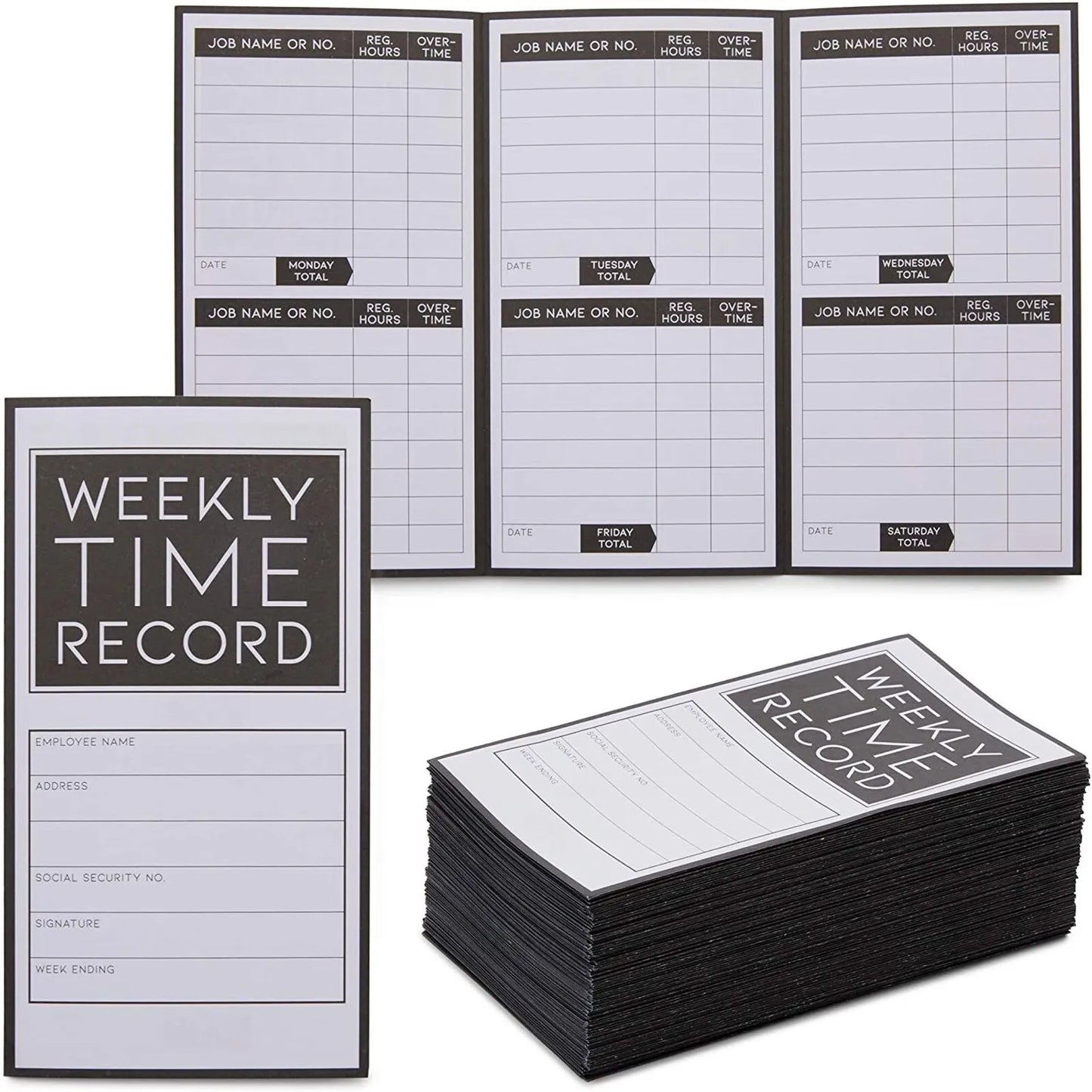 Weekly Trifold Employee Time Cards for Bookkeeping, Pocket Sized (200 Pcs)