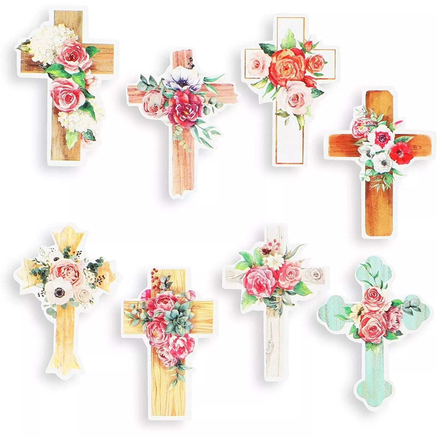 500 Christian Stickers with 8 Floral Cross Designs, 1x1.5 Inch