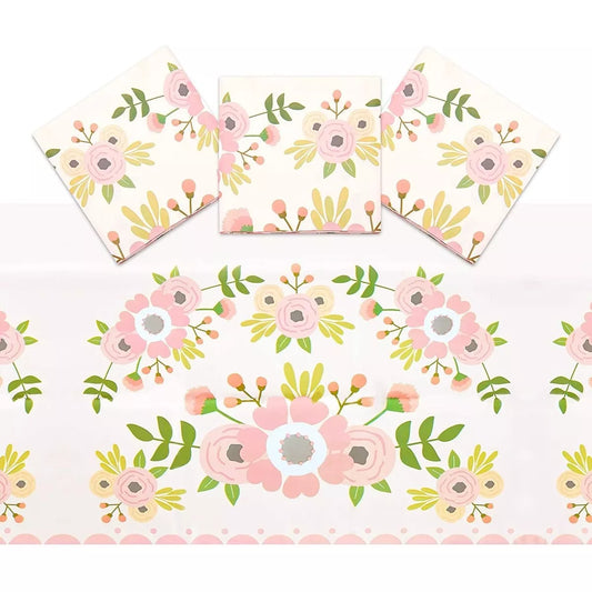 Pink Floral Plastic Tablecloth for Wedding (54 x 108 in, 3 Pack)