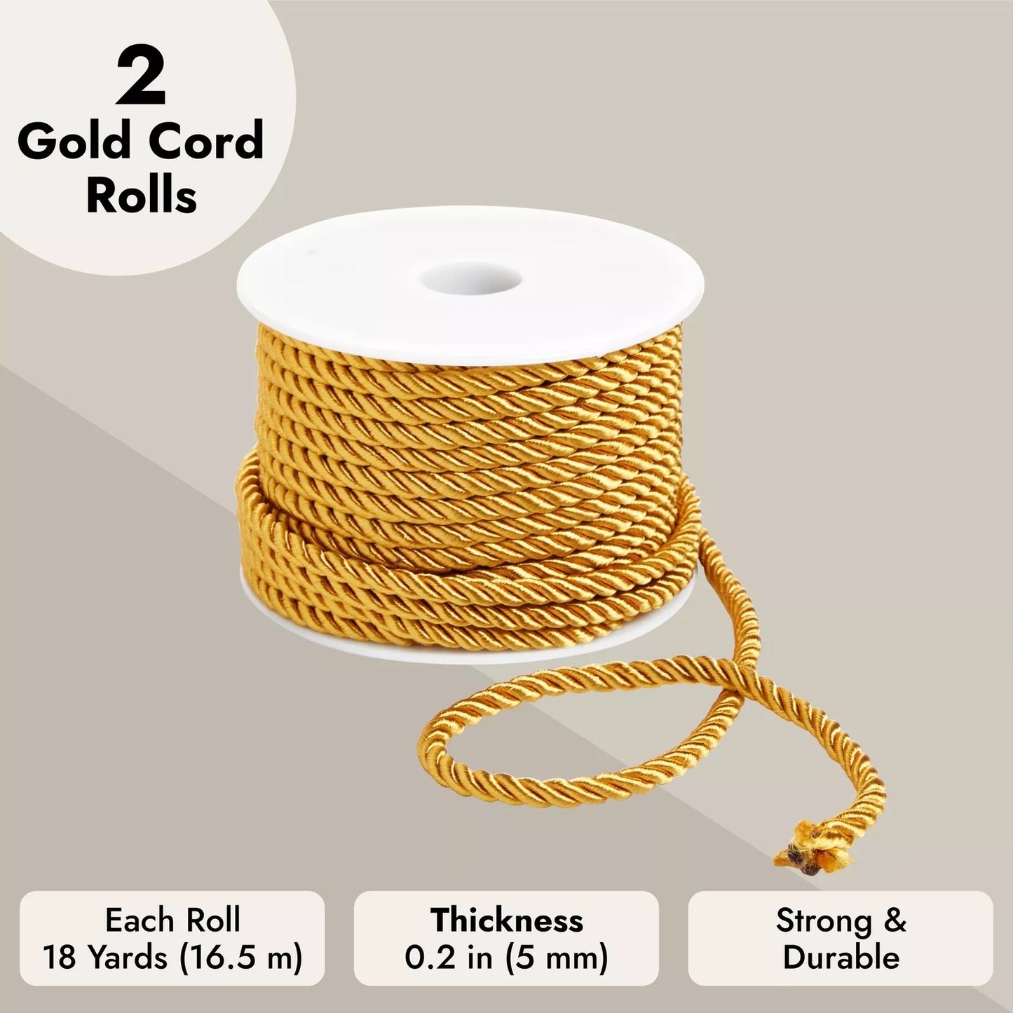 36 Yards 5mm Twisted Gold Cord