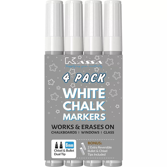 4-Pack White Chalk Markers, 6 mm