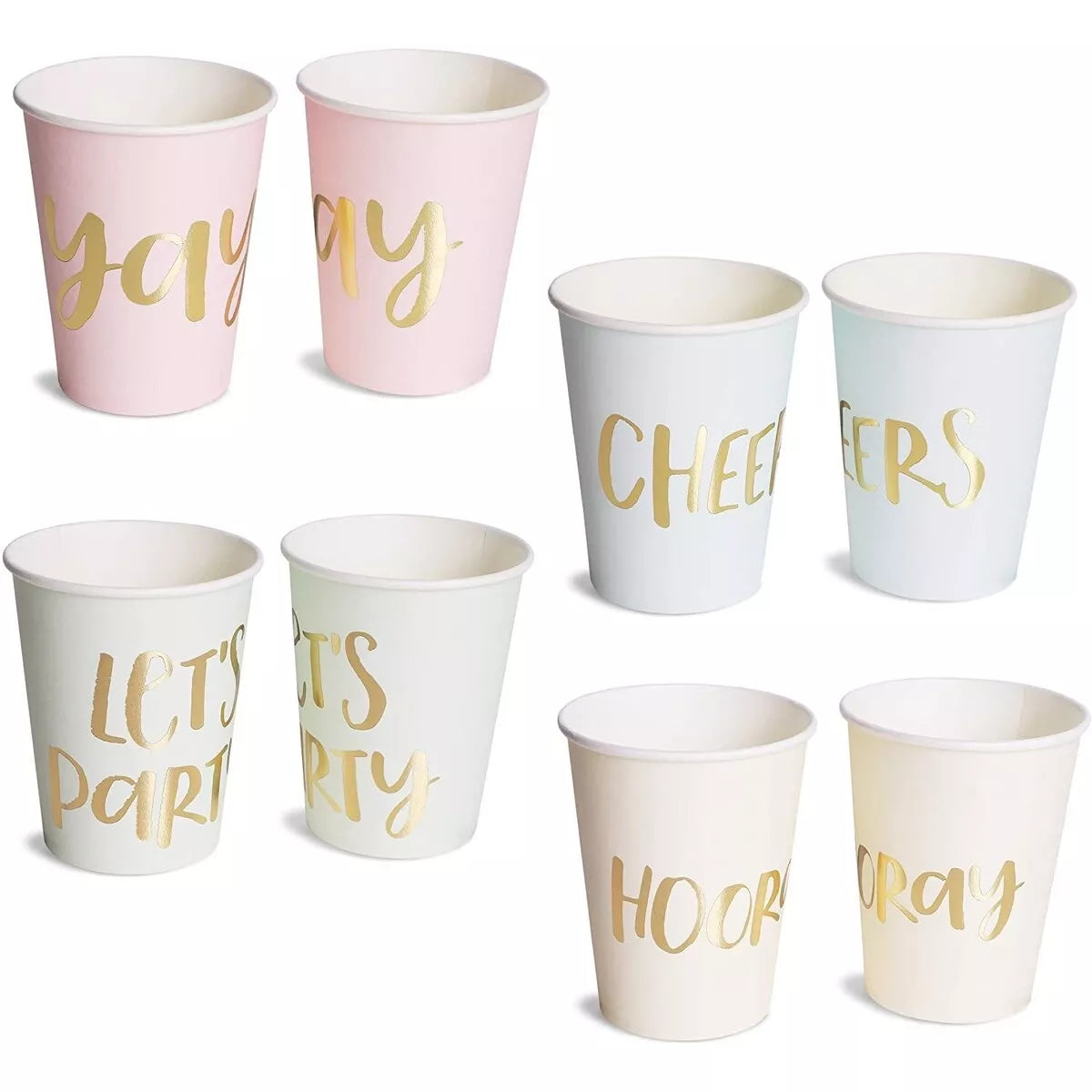 48 Gold Foil and Pastel Paper Cups - 9 oz