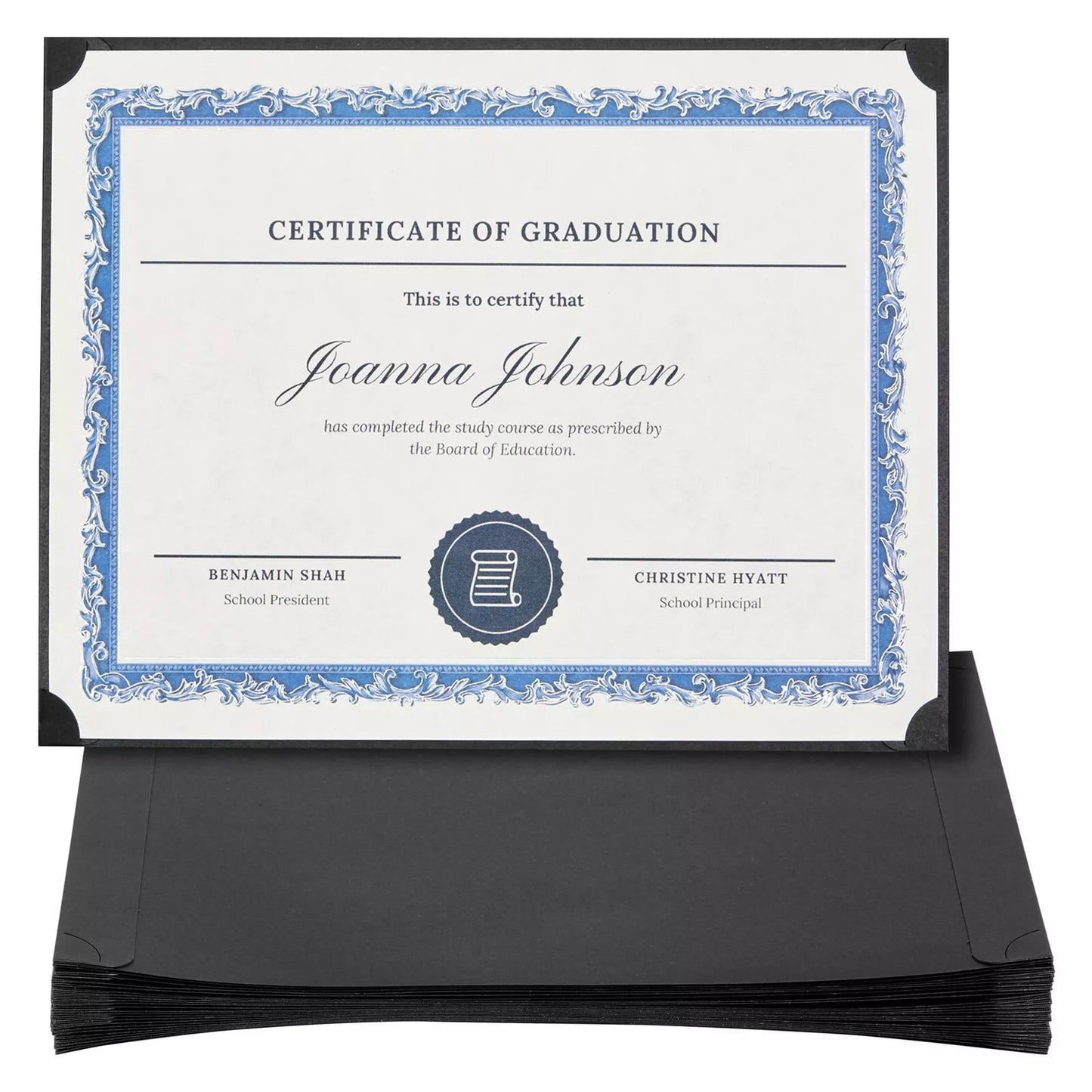 24-Pack Single Sided Award Certificate Holders (fits 8.5x11, Black)