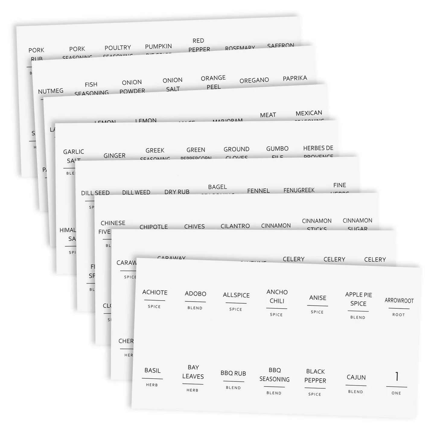 140 Preprinted Spice Labels White Minimalist Stickers