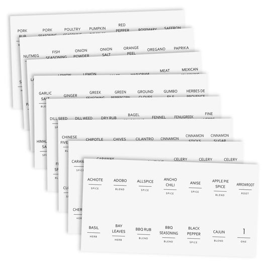 140 Preprinted Spice Labels White Minimalist Stickers