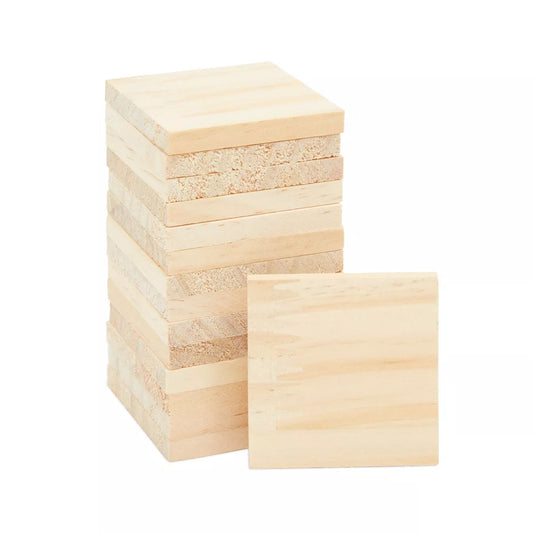 15 Pack Unfinished Wooden Coaster Wood Square Cutout Tiles