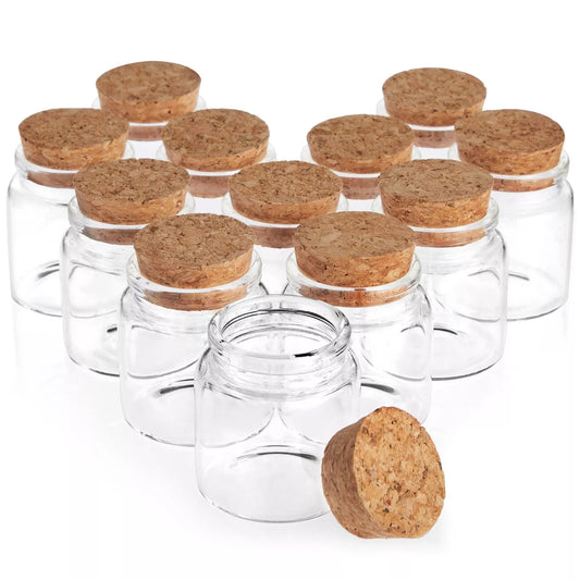 12-Pack 50ml Small Glass Jars with Cork Lids, Mini Bottles