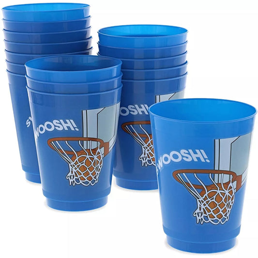 16x Plastic 16 oz Party Cups Basketball Reusable Tumblers for Kids Birthday Blue