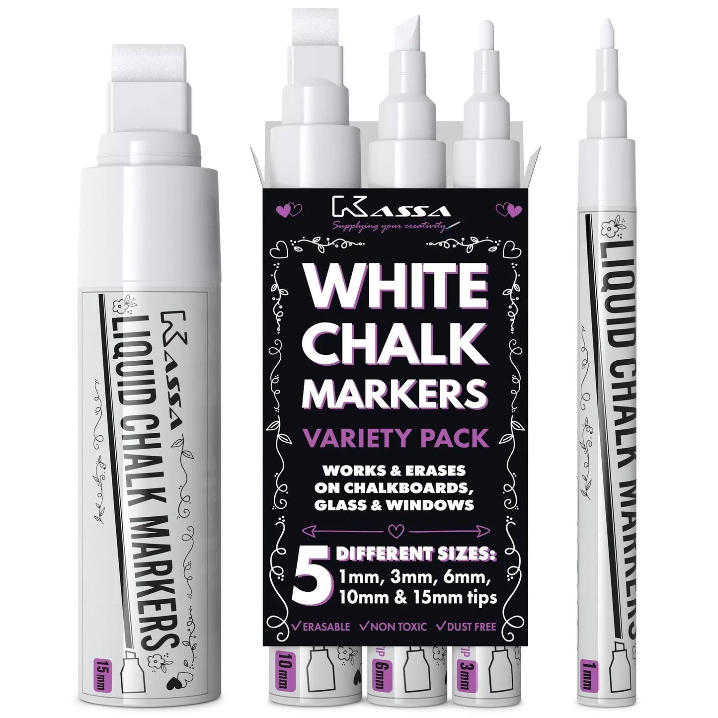 5-Pack White Chalk Markers, Combo