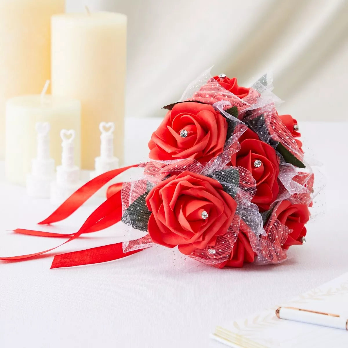 9.5 Inch Red Artificial Foam Roses Bouquet