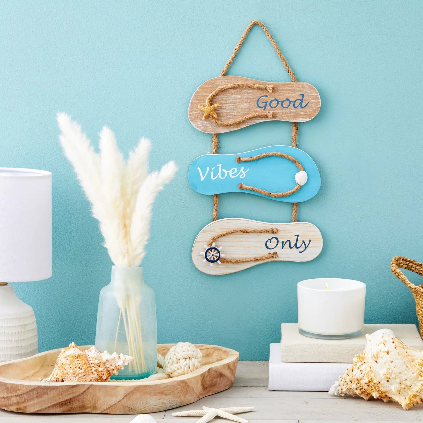 Wooden Hanging Wall Sign Beach Decor Good Vibes Only