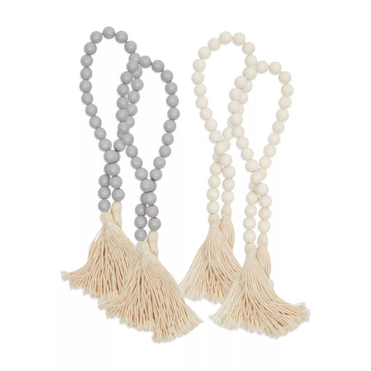 Set of 4 Farmhouse Wood Bead Garlands with Tassels