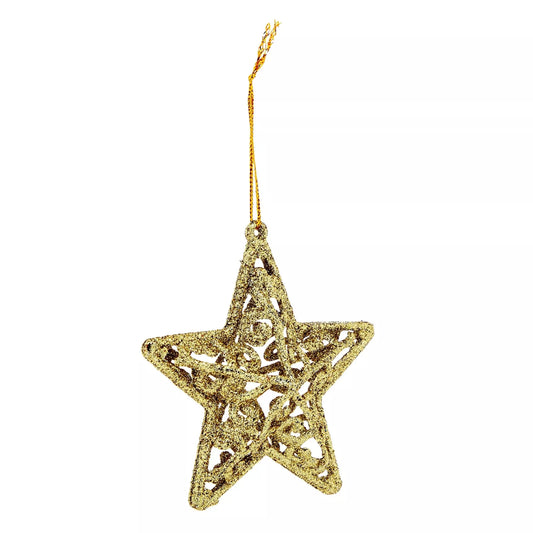 12-Pack 3D Glitter Gold Star Ornaments Christmas Tree