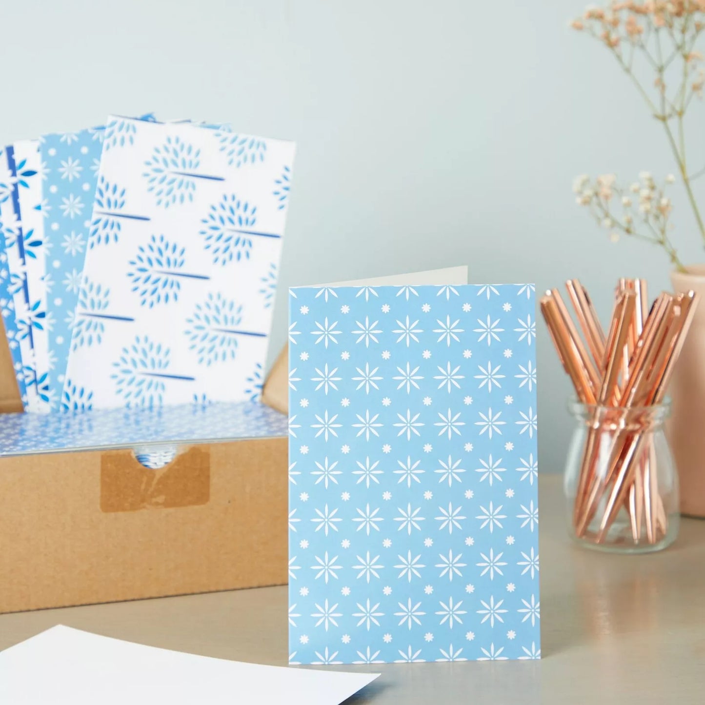 48-Pack Blue Notecards and Envelopes, 6 Designs