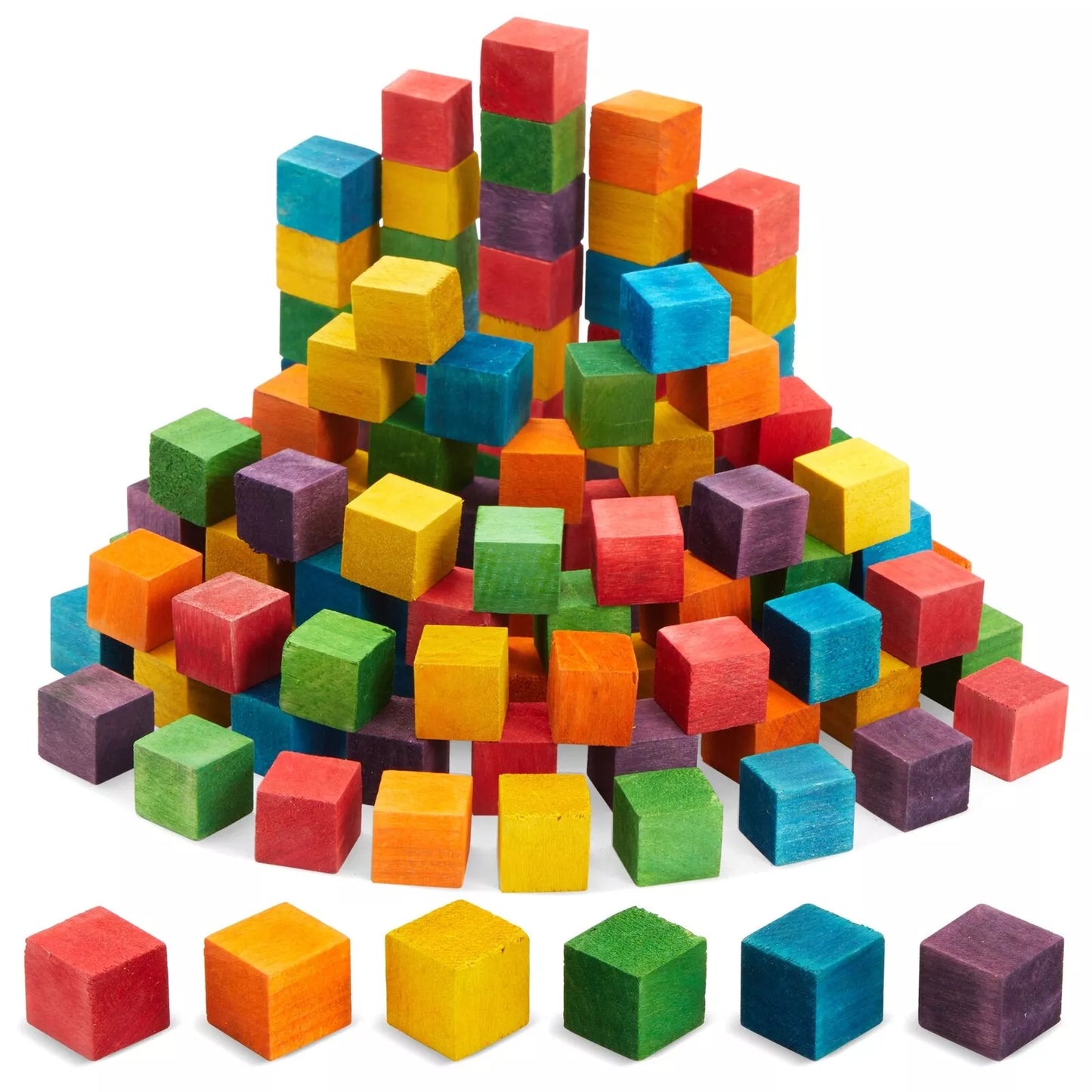 100-Piece Wooden Blocks 6 Colors, 0.6 In Small Cubes