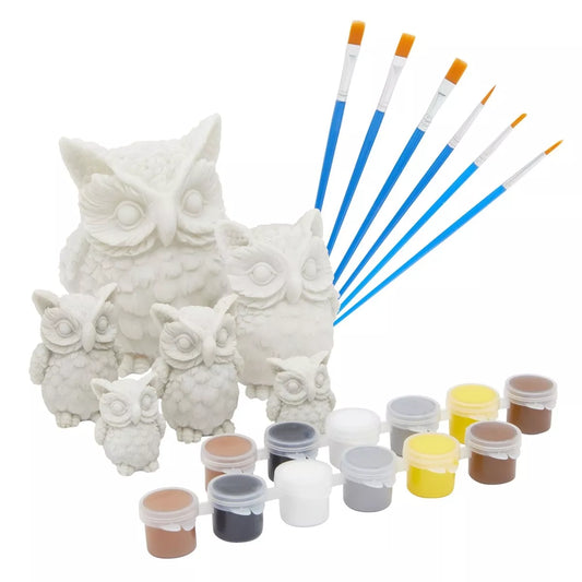 24-Piece Owl Rock Painting Kit with Paint Pods, Brushes, and Figurines