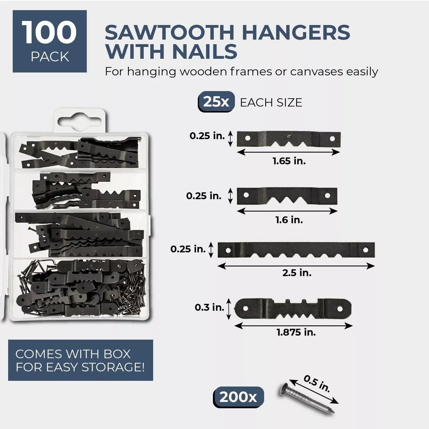 100-Pack Serrated Picture Hangers with 200 Nails