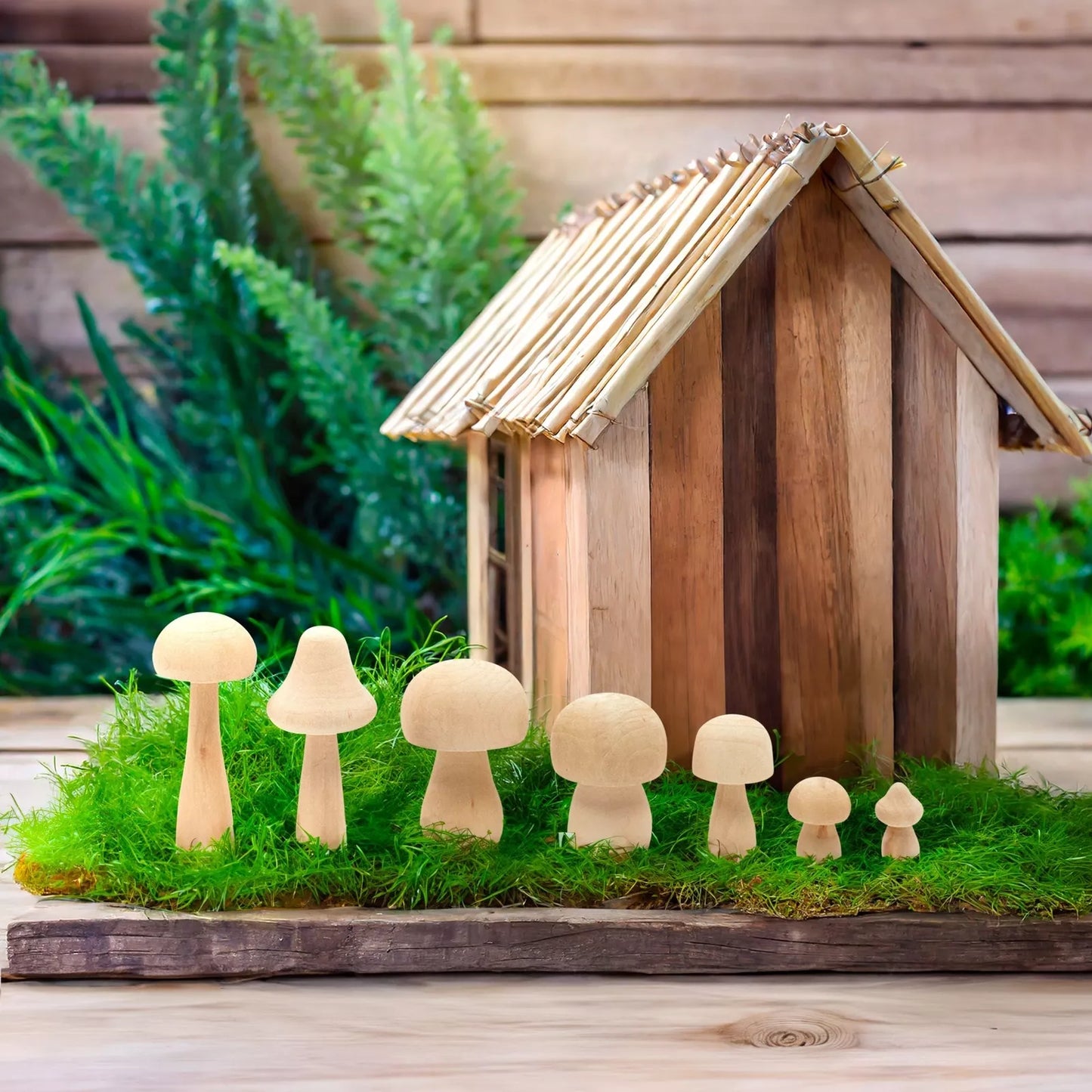 14-Pack Unfinished Mini Wooden Mushrooms Figurines