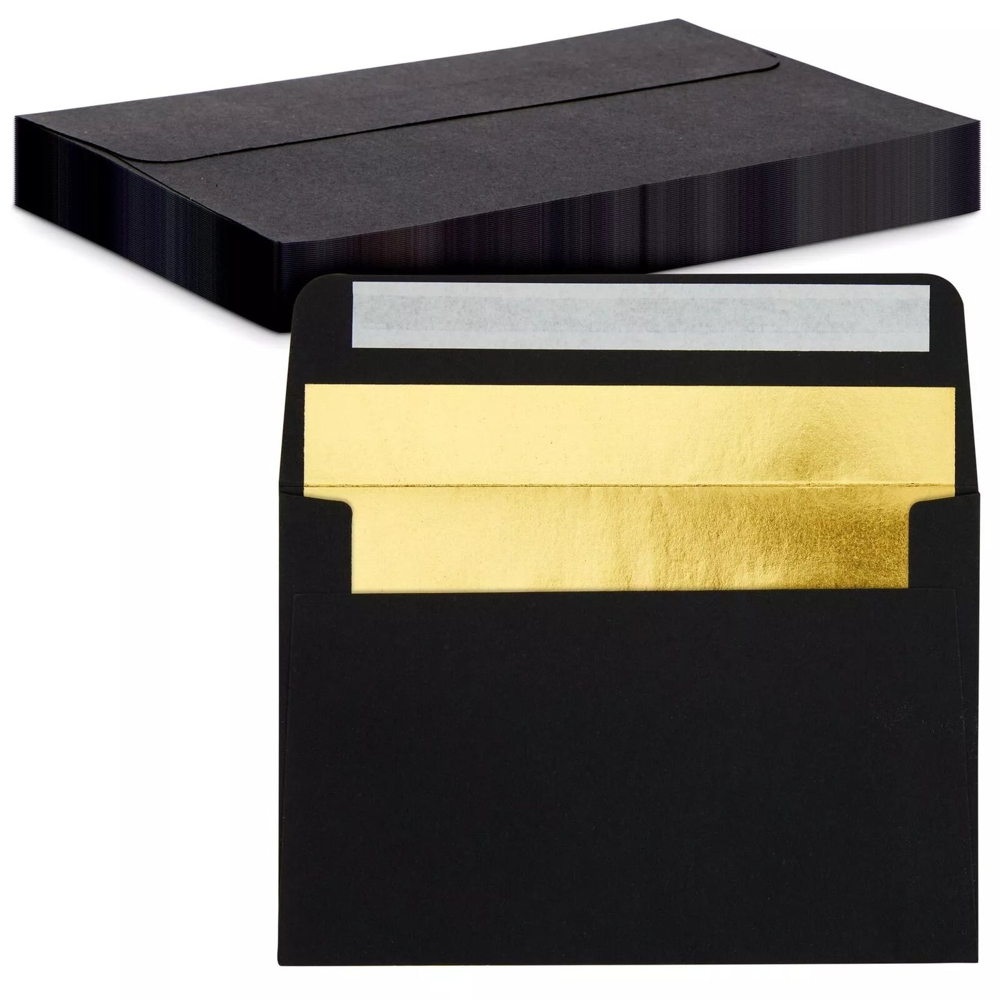 50 Pack A6 Black and Gold Envelopes for 4x6 Invitations, Self-Adhesive Seal