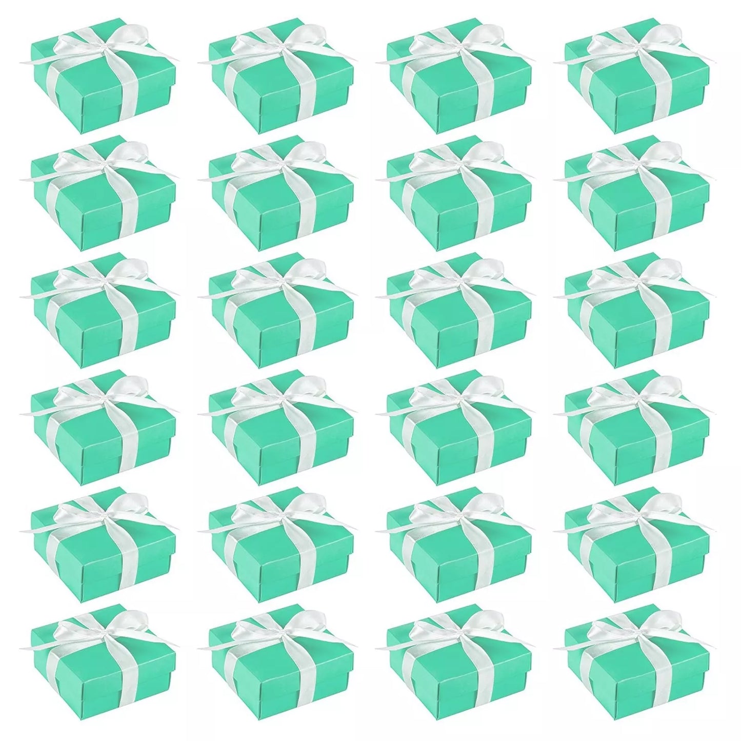 24 Pack Small Teal Gift Boxes with Lids and Ribbon - 3.7 x 3.7 x 1.6 in