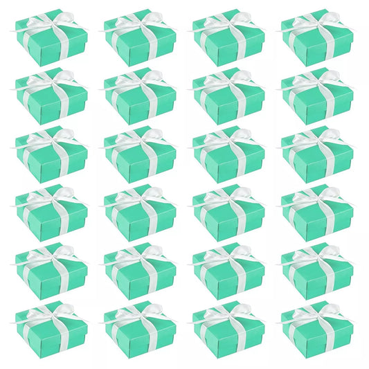 24 Pack Small Teal Gift Boxes with Lids and Ribbon - 3.7 x 3.7 x 1.6 in