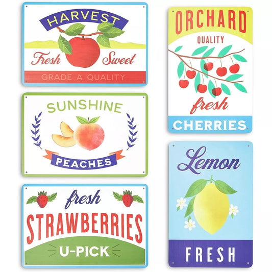 Metal Fruit Crate Label Wall Signs, Kitchen Decor, 5 Designs