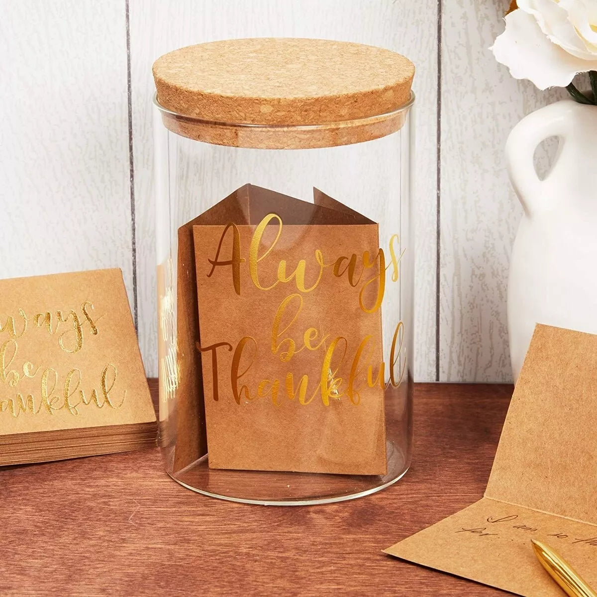 Thanksgiving Gratitude Jar ,Glass Mason Jar with Lid and Cards