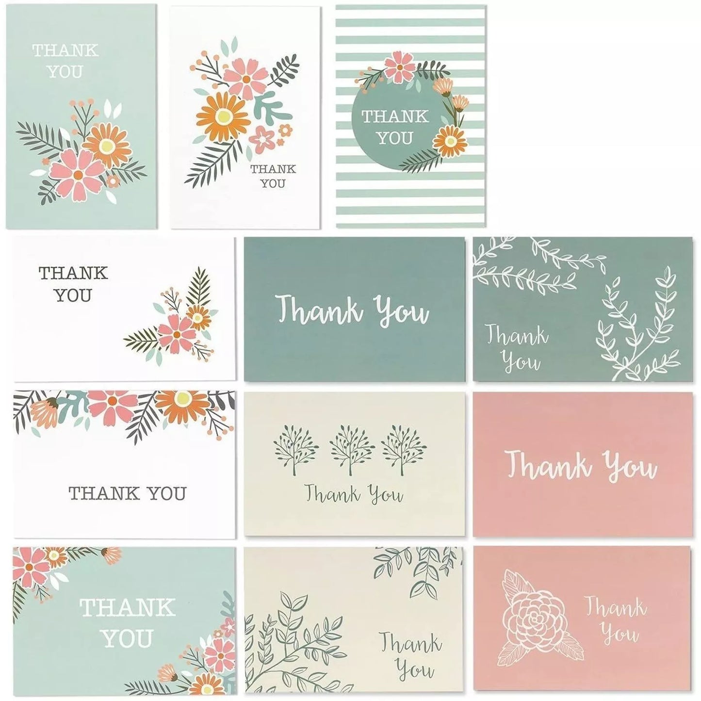 96-Pack Floral Thank You Note Cards with Envelopes