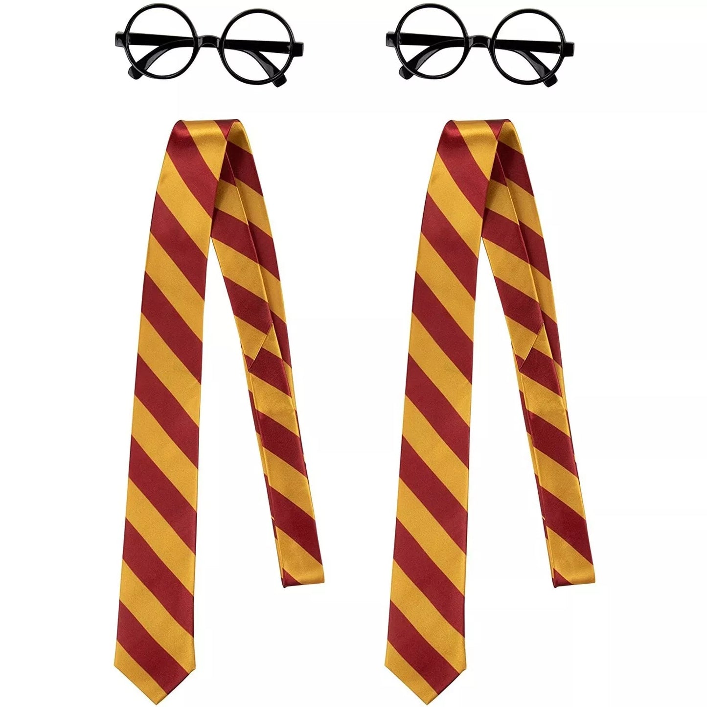 4 Pcs Black Wizard Glasses and Striped School Ties for Halloween Costumes