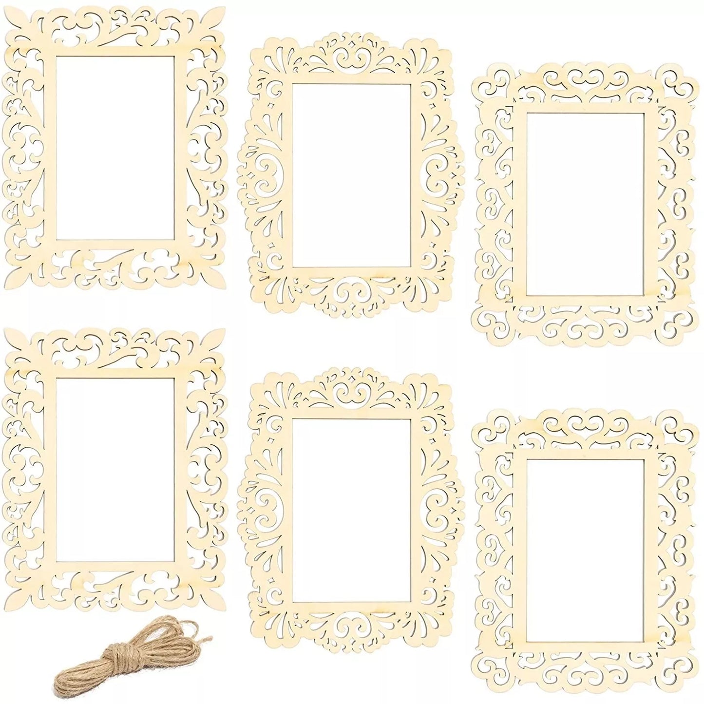 6-Pack Unfinished Wood Frames Cutouts