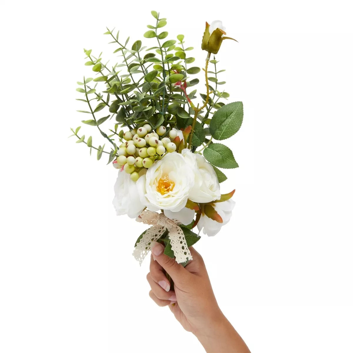 Silk Roses, Eucalyptus & Berry Bridal Bouquet