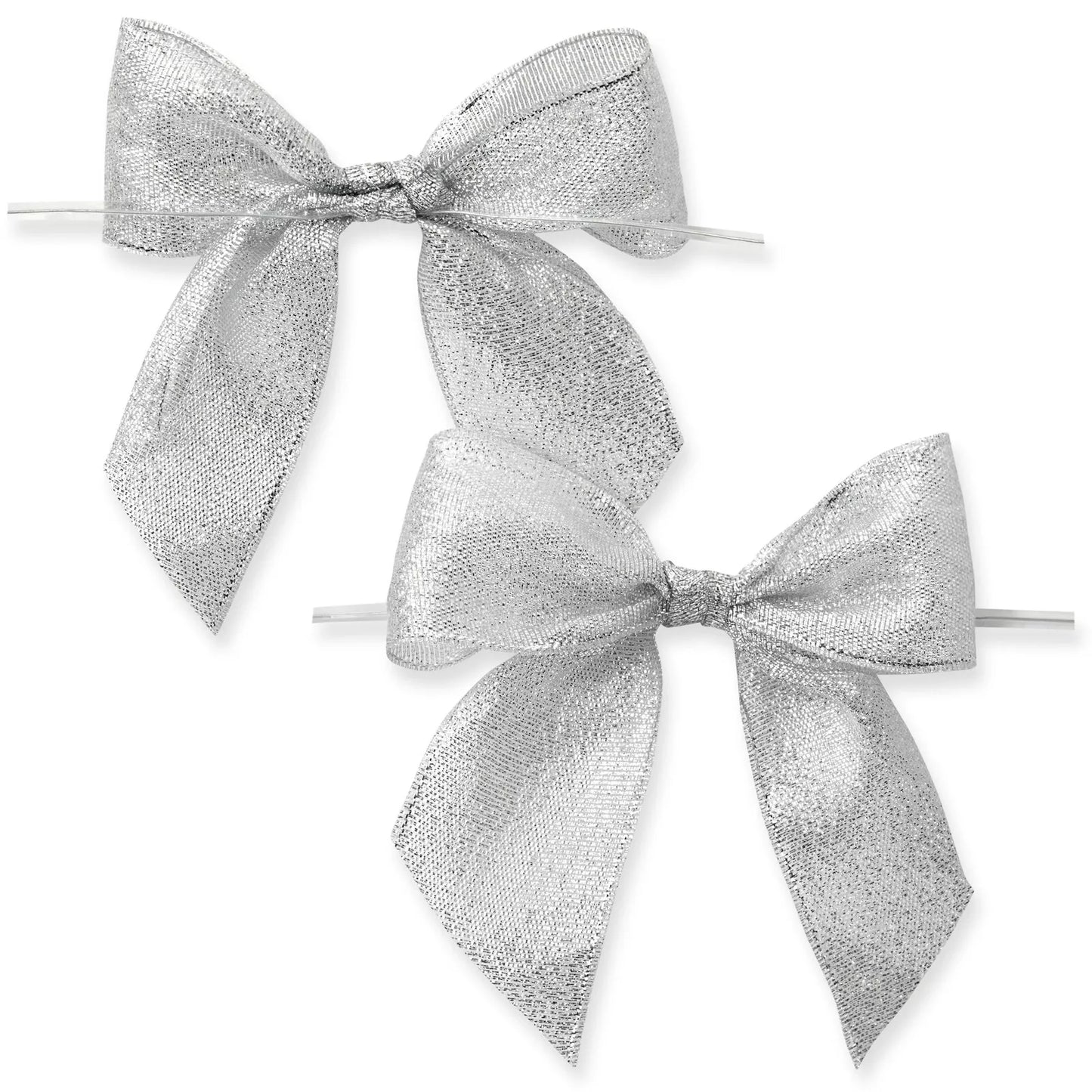 36 Pack Silver Organza Bow Twist Ties - 1.5 Inches, for Favors and Treat Bags