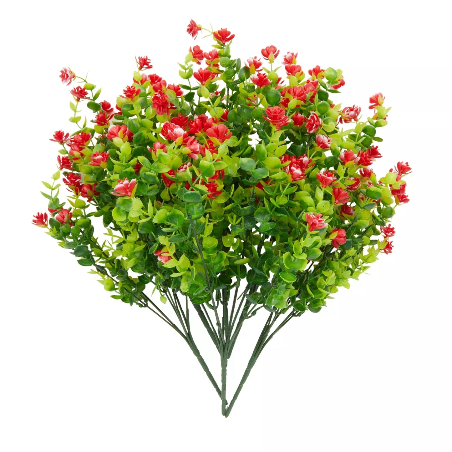 6x Artificial Red Flowers Bundles with 2 Cone Vases